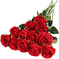 Künstliche Rote Rosen Seidenblumen Realistische Blüten Brautstrauß mit Langem Stiel für Heim Hochzeitsdekoration Party