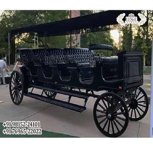 Carruaje Real Personalizado con Caballos, Triple Asiento, Metal y Madera, para Bodas y Eventos, Elegante Carruaje Turístico Largo - Product Image 1