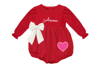 Robe Rouge Cœur et Nœud pour Filles, Broderie Nom Personnalisé, Grand Nœud Blanc, Applique Cœur Rose, Vêtements de Fête pour Tout-Petits