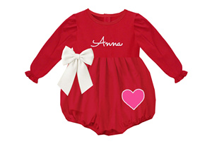 Robe Rouge Cœur et Nœud pour Filles, Broderie Nom Personnalisé, Grand Nœud Blanc, Applique Cœur Rose, Vêtements de Fête pour Tout-Petits - Product Image 3