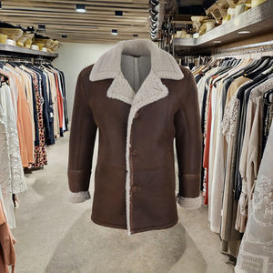 Men's Winter Smart Casual Leather Varsity Jacket Single Breasted V-Neck Collar Breathable Eco-Friendly Front Custom Logo - Product Image 3