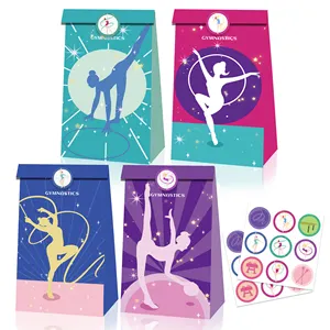 LB223 jimnastik tema kızlar doğum günü partisi iyilik şeker çerez ambalaj Kraft kağdı hediye çantası ile Sticker