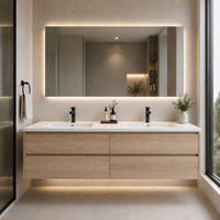 Meuble-lavabo mural flottant en aluminium de style nordique, étanche et anti-moisissure, pour projets hôteliers et d'appartements