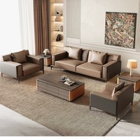 Ensemble de canapés en cuir minimaliste de luxe, 3 places + causeuse + fauteuil, canapé modulaire pour bureau à domicile, hôtel, salon contemporain