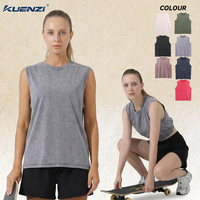 Kuenzi - Camiseta sin mangas para mujer, 100% algodón, 240GSM, de alto gramaje, lisa, con logotipo personalizado, estilo vintage lavado y desgastado, para streetwear, venta al por mayor