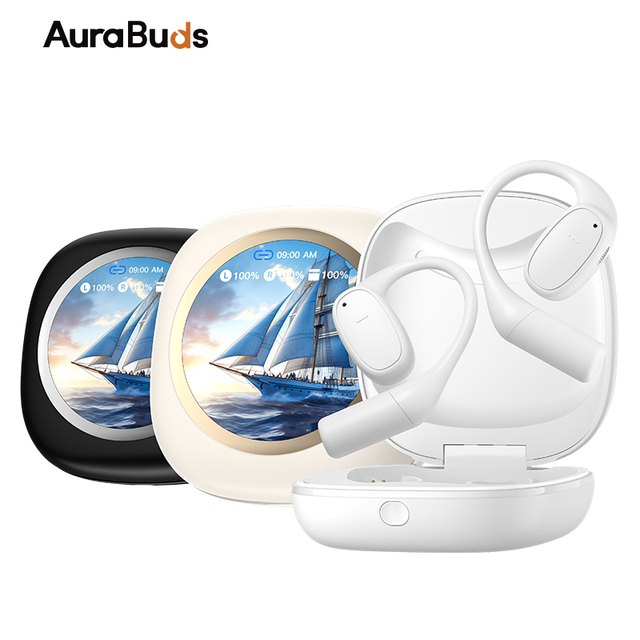 AuraBuds Custom X5L Touch Screen 1.7inch Round Digital Display 360*360PX ABS OWS Wireless Earphone Language Translator Earbuds