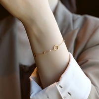 Nouvellement Fine 14k Plaqué Or 925 Bijoux En Argent Sterling Évider Trèfle À Quatre Feuilles Charme Chaîne Bracelet Femmes