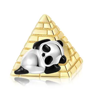 Wholesale Jewellery Suppliers Egyptian Pyramid Panda Design 925 Sterling Silver Gold Plated Bracelets Beads for Jewelry Making