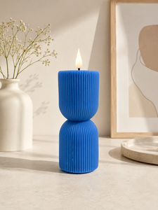 Ribbed Wavy Textured Flame Less LED Candle <b>Paraffin</b> Wax Flickering Fake Flame Lamp Stacked Double Layer Pillar Handmade Scented - Product Image 4