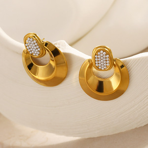 ต่างหูทรงเรขาคณิต ชุบทอง 18k รูปวงรี ประดับเพชรเม็ดเล็ก เครื่องประดับแฟชั่นสำหรับงานปาร์ตี้ - Product Image 3