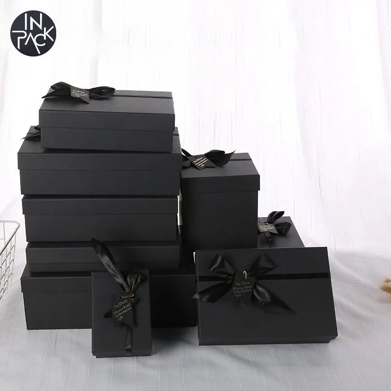 Benutzer definierte Karton Craft Geschenk verpackung Box Parfüm Kosmetik Luxus Abdeckung Kleine Verpackung Schwarze Papier box Mit Band Fliege Deckel