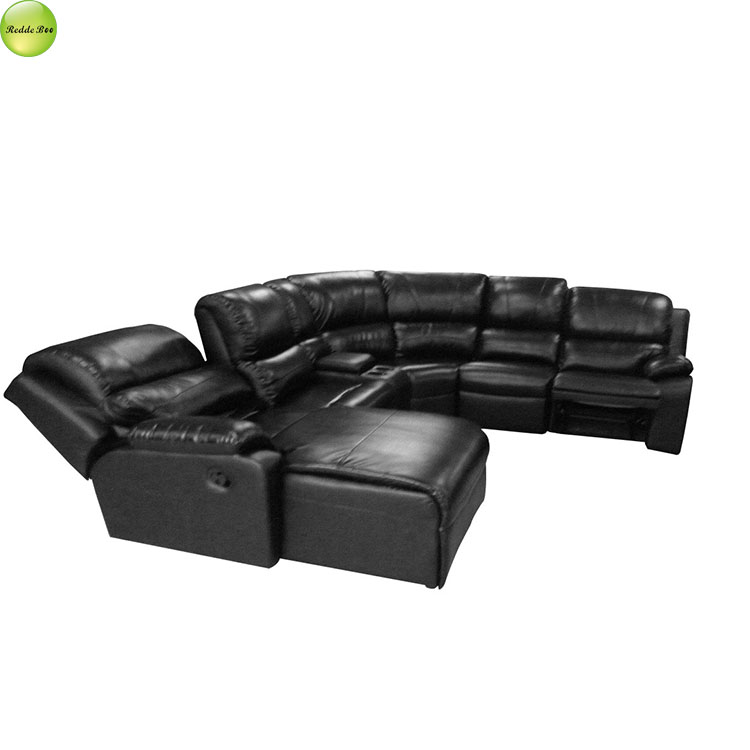 black leather sectional sofa living room furniture blue tooth heated massage