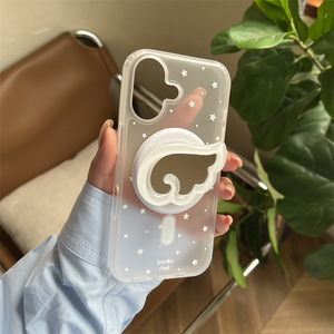 Star & Angel Wings Mirror Magnetic <b>Stand</b> Phone Case for <b>iPhone</b> 17 Pro Max 16 15 14 Cute Girly Protective Cover - Product Image 3
