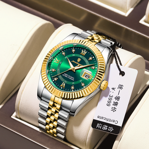 Montre à quartz de luxe pour homme POEDAGAR, bracelet en acier inoxydable bicolore, cadran bleu, affichage de la date avec chiffres romains, boîtier rond de 40 mm - Product Image 6