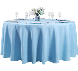 Nappe ronde moderne en tissu polyester 100% bleu clair, lavable, pour la maison, les mariages, les fêtes, les dîners et les banquets. - Product Image 1