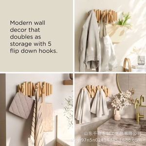 Solid Wood Wall Mounted Coat Rack With Adjustable Pegs Multipurpose Entryway Storage <b>Hook</b> Natural Wood Color Rectangle Shape - Product Image 3