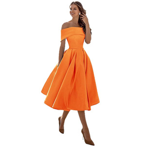 Off The Shoulder Satin A Line Midi Dress For Women Party Evening Wear - Product Image 5