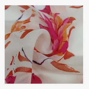 Tecido chiffon de seda composto para vestidos e saias 100% poliéster grande estampado de flores rosa