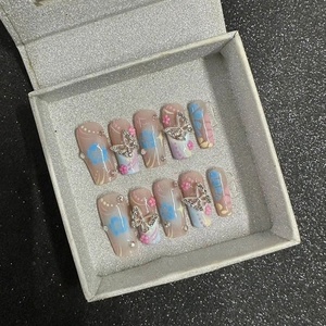 Ventas directas francés Rosa dulce princesa extraíble Nail Art almendra cuadrado fiesta pegatina hecha a mano prensa en las <span class=keywords><strong>uñas</strong></span> - Product Image 3