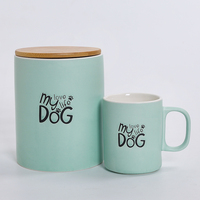 BESTCERA Pot à friandises pour chien en céramique écologique personnalisé, élégant et arrondi, pour le stockage des aliments pour animaux de compagnie, utilisation en intérieur, biscuits