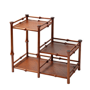 Estante para té de doble capa con superficie de bambú, estante de almacenamiento para utensilios de té, exhibición de mesa, origen Anji, color bambú Qiong - Product Image 5