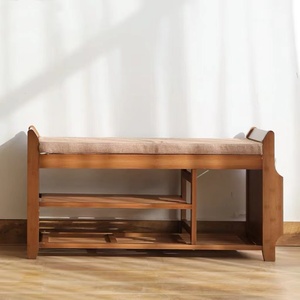 El taburete de almacenamiento de zapatos es adecuado para el taburete de la sala de estar del pasillo, marco de dos capas, arreglo de artículos diversos de bambú multifuncional - Product Image 6