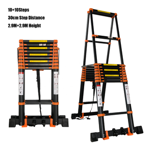 سلم تلسكوبي للاستخدام المنزلي بطول 2.9 متر، 10+10 درجات، سلم ألومنيوم قابل للطي متين، معيار EN131، سلم مزدوج الجانب قابل للتمديد، يتحمل وزن 330 رطل - Product Image 1