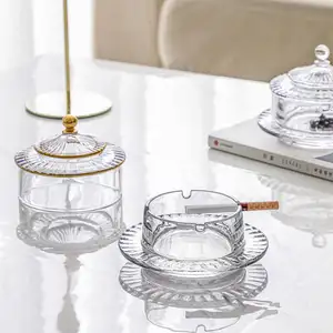 Customized Square Round Clear Crystal Glass Ashtray For Home Hotel Office Room