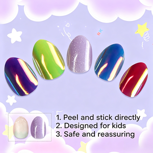 Nouvel Arrivage Faux Ongles Autocollants pour Enfants, Forme Amande Pointue, 24 Pièces, Kit de Manucure Fini - Product Image 2