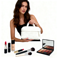 Grande trousse de toilette portable en peluche avec fermeture éclair, sac de beauté en fourrure pour voyage