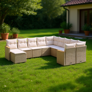 Ensemble de canapés de jardin modulaires en polyrotin beige, mobilier d'extérieur, design contemporain confortable - Product Image 2