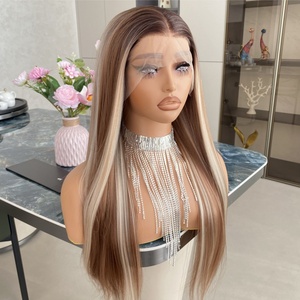 Peluca de Cabello Sintético de Fibra de Marca Nueva Personalizada, 13x4, Larga, Lisa Natural, 22 Pulgadas, Rubio Miel - Product Image 1