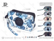 Portamonete Rettangolare a Doppia Chiusura con Motivo Floreale, Mini Formato Unisex in Microfibra e Pelle Sintetica con Chiusura a Cerniera - Product Image 1