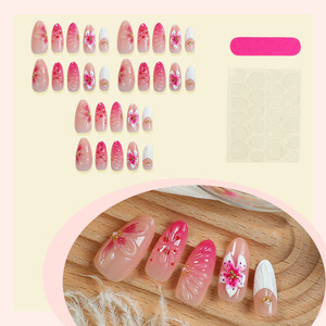 30 Uñas Postizas Estilo Europeo, Largas y Delgadas, con Diseño 3D de Flores Rosas, para Venta al Por Mayor - Product Image 2