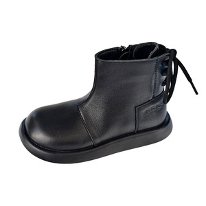 Stivali corti da principessa in vera pelle di vacchetta nera per ragazze in pile antiscivolo con suola morbida alla caviglia - Product Image 5