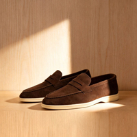 Mocassins pour hommes en daim de vache pleine fleur, style britannique, légers, doublés en microfibre, chaussures décontractées