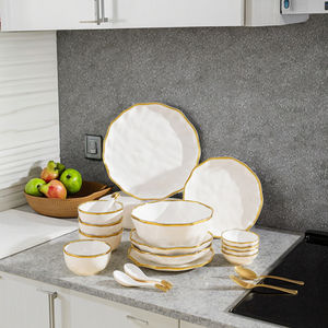 2025 bols à soupe/sauce/salade en céramique Design moderne brillant or blanc jante Logo personnalisable stocké maison cuisine Service entreprise - Product Image 2