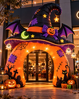 Arche gonflable d'Halloween avec chapeau de sorcière, ailes de chauve-souris, citrouilles et fantômes, pour la décoration extérieure de jardin, pelouse et maison hantée