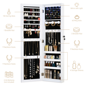 <span class=keywords><strong>Armoire</strong></span> murale en bois massif avec miroir pleine longueur, éclairage LED, verrouillable, grande capacité de rangement pour chambre à coucher - Product Image 3