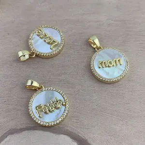时尚珍珠母贝壳硬币字字母吊坠饰品制作项链配件