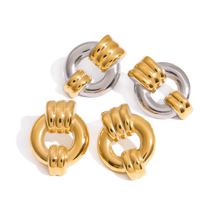 ต่างหูสแตนเลสทรงหยดน้ำ สีทอง สีเงิน รูปทรงบล็อกล็อค เครื่องประดับสำหรับงานปาร์ตี้ - Product Image 1