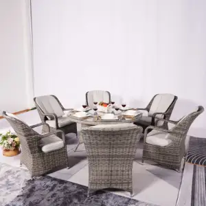 6 Seater Garden Rattan Dining Set Outdoor Wicker Dining Sets Table and Chairs