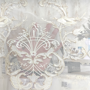 Sheer vải rèm Sheer Voile vàng Pháp thêu Rèm Linen Thêu sheer trắng thêu vải - Product Image 3