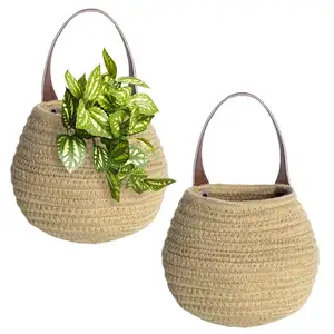 Jute Woven Hanging Storage Baskets, 2pac Wall Hanging Basket Organizer for Plants, Key, Sunglasses, Wallet on Door, Small Woven
