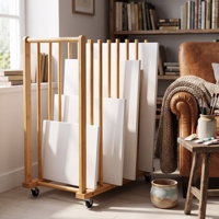 Chariot de rangement mobile en bambou pour toiles, avec 4 roulettes universelles, idéal pour le séchage et l'organisation des panneaux de toile
