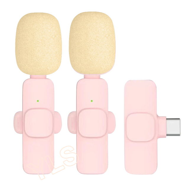 K9 NEW Color Pink Mini Wireless Lavalier Microphone Interview Clips Noise Cancel Small Mic for iPhone Android Type C Live Stream