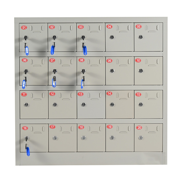 20-Door Metal Electronic Cell Phone Charging Locker with Key Lock Steel Cabinet for Filing Educational Facilities Equipment