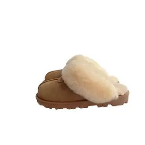 Nuove pantofole invernali da donna in pelliccia di montone, pelle di vacchetta e peluche scarpe termiche da esterno antiscivolo per la casa pantofole in vera pelle