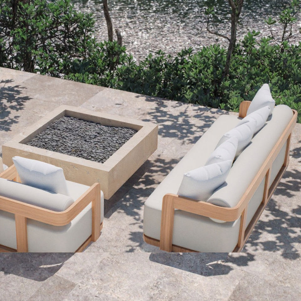 Modern Solid Wood Garden Sofa Set Outdoor Patio Seating with Fire Pit ...
