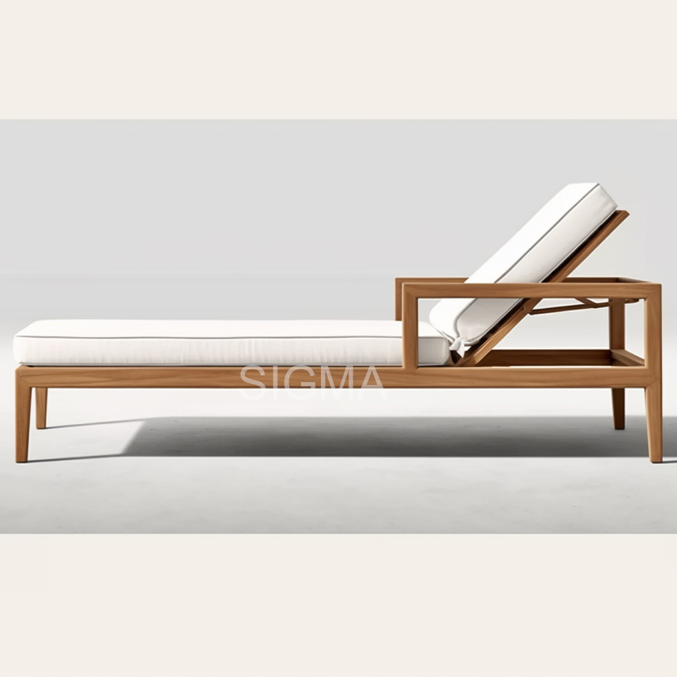New Arrival Patio garden Pool Sun Furniture Set Solid Wood Teak Outdoor Chaise Lounge Chair Soft Waterproof Cushion